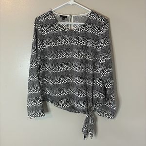 Talbots Long Sleeve Polka Dot Blouse Black White Top Tie Front Size Medi…